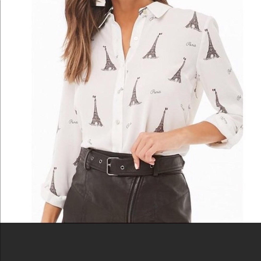 Forever 21, white with print, long sleeved blouse